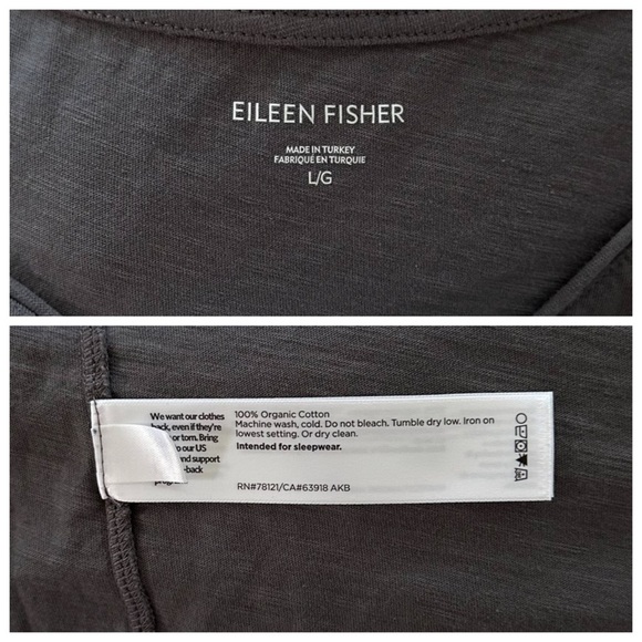 EILEEN FISHER L XL Slubby Organic Cotton V-Neck Sleep Tee in Ash • Lightweight - Picture 6 of 13